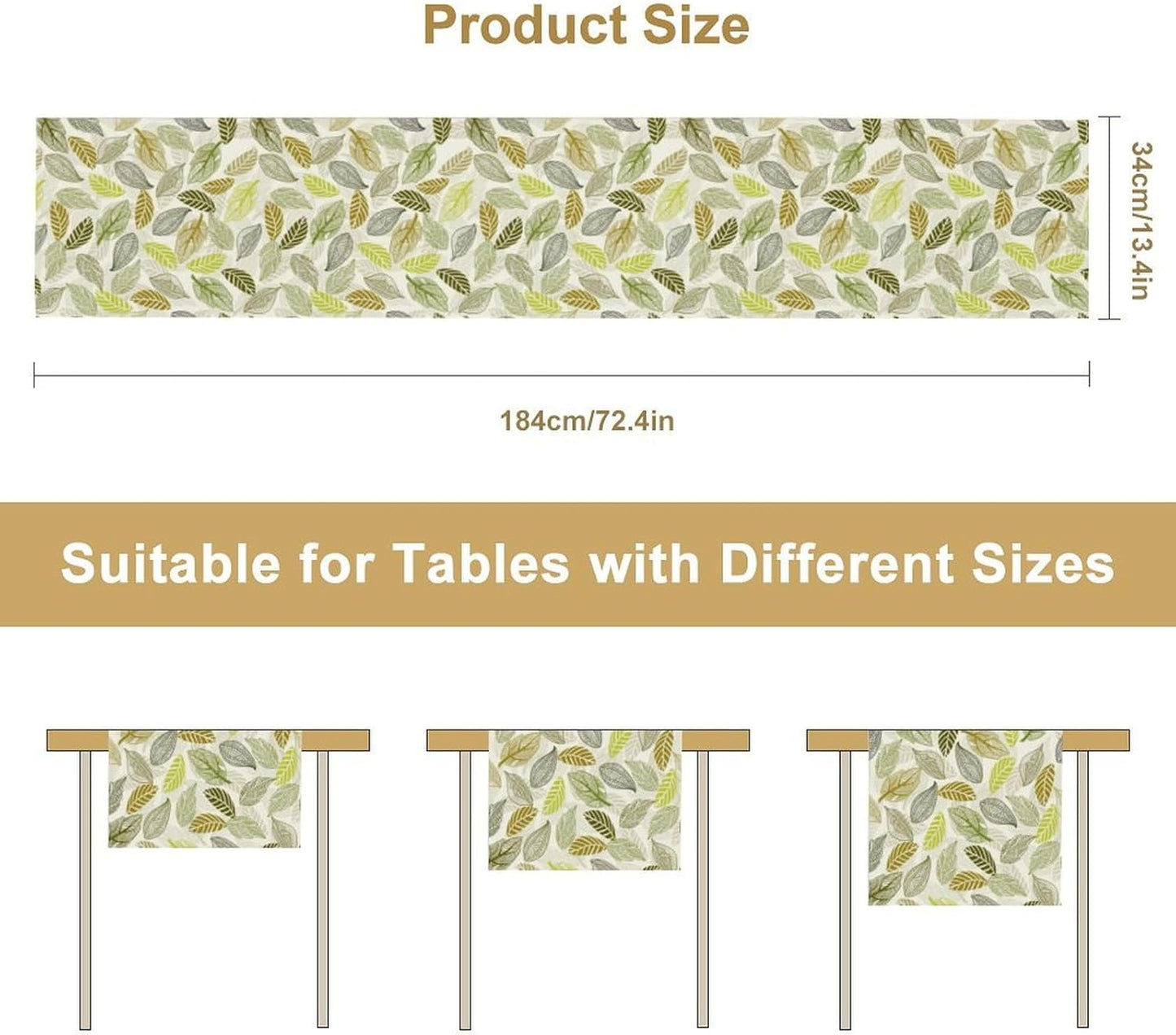 Boho Leaves Table Runner, Abstract Geometric Shapes Vintage Green Leaves Table Runner for Kitchen Party Dinner Home Living Room 13x108 Inch