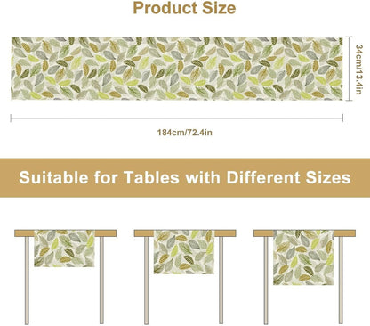 Boho Leaves Table Runner, Abstract Geometric Shapes Vintage Green Leaves Table Runner for Kitchen Party Dinner Home Living Room 13x108 Inch