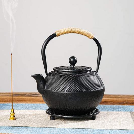 Sungmor Black Cast Iron Teapot Trivet - Heat-Resistant Japanese Tea Pot Stand, Textured Anti-Slip Base for Table and Counter Protection