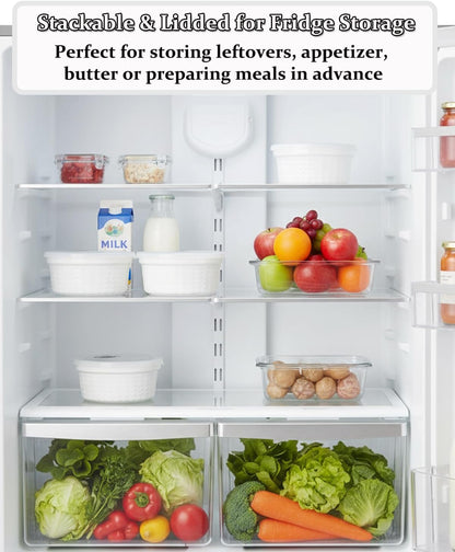 40oz Large Ceramic Mixing Bowls with Lids Set of 4, Ramekin Bowls Oven Safe, Serving Bowls with Lids, Meal Prep Containers, Airtight Food Storage Containers Set for Housewarming, White