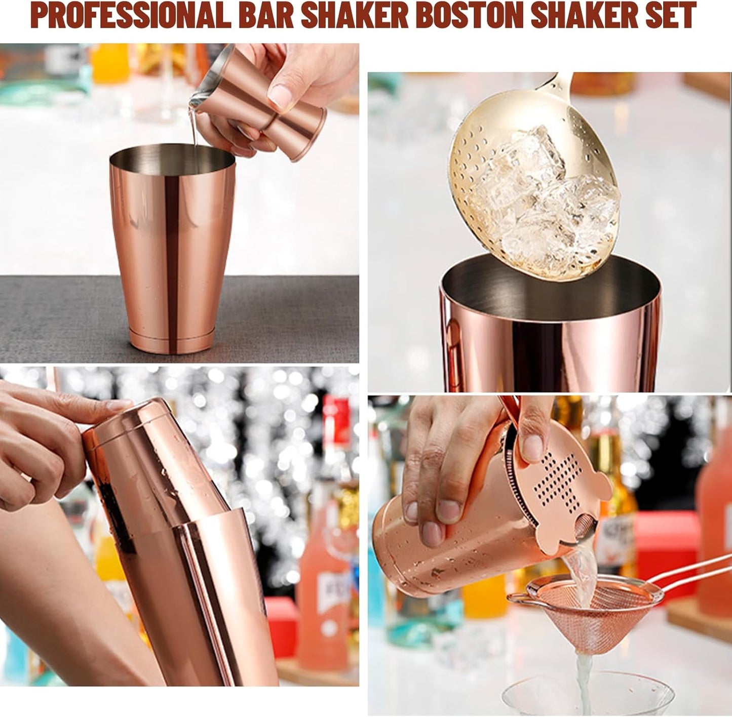 Boston Shaker Cocktail Set Bartender Kit, 12 Pcs Drink Shaker with Strainer Bartending Martini Shaker Tin with 18oz & 28oz Mixed Alcohol Shaker Professional Stainless Steel Bar Tool for Beginner