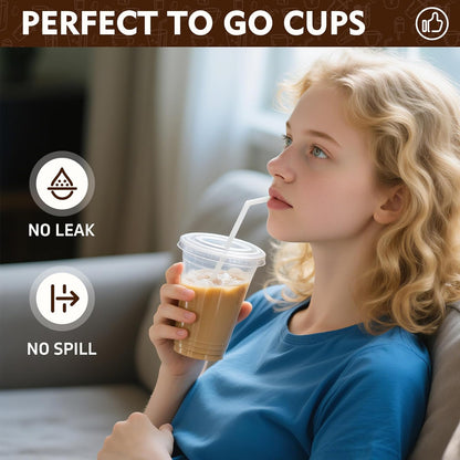 YEEHAW 16 oz 100 Pack Disposable Iced Coffee Cups with Lids, Clear Plastic Cups with Lids, Cold Crystal Drink Cup for Party