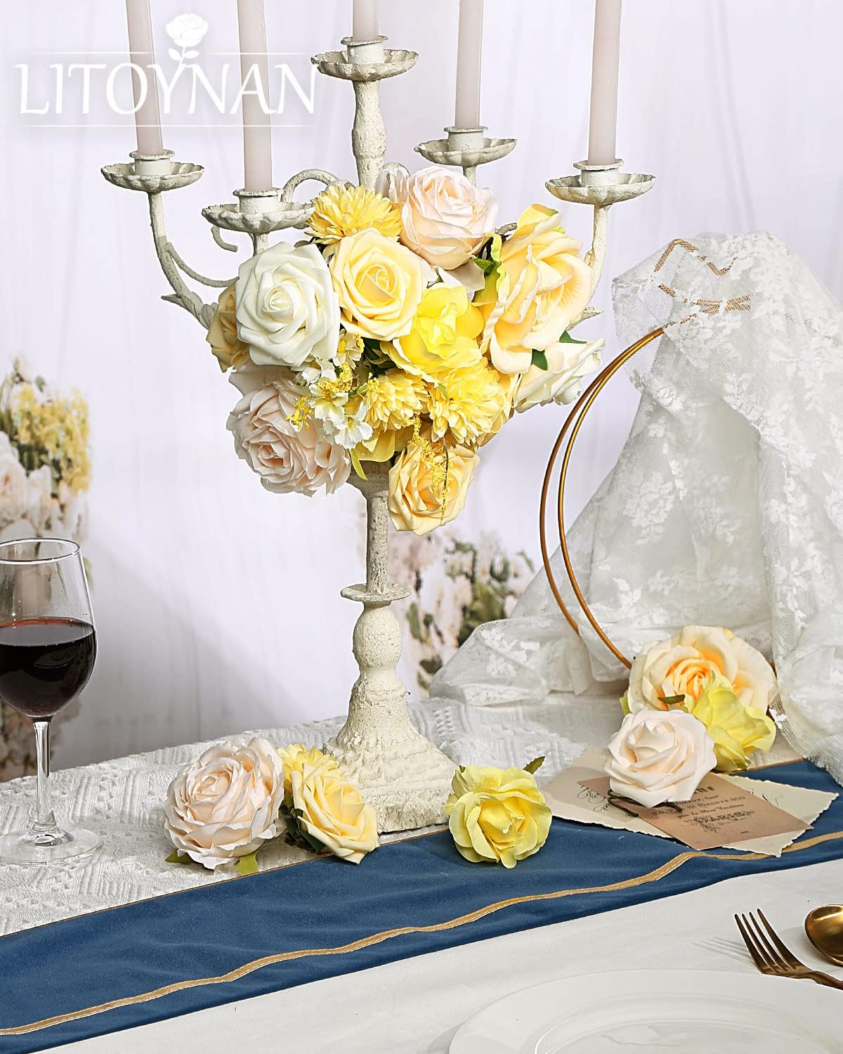 Artificial Flower Combo Flowers Exquisite Yellow Flower Box Set for DIY Bouquets Centerpieces Floral Arrangements, Multi Use Wedding Party Home Decorations Faux Flowers（Yellow & Peach ）