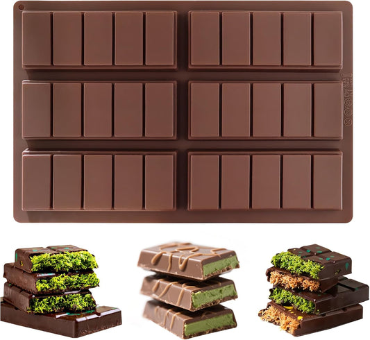 Chocolate Bar Mold - Deep Non-Stick Silicone Chocolate Molds for Homemade Dubai Pistachio Chocolate, Candy, Snacks, and Protein Bars (Reusable, Break Apart Design)