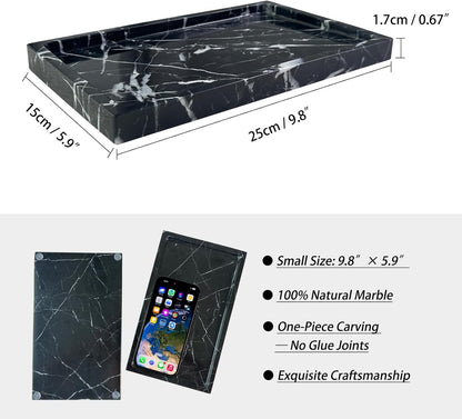 Natural Black Marble Vanity Tray, 9.8"x5.9" Genuine Marble Stone Tray for Bathroom/Kitchen/Dresser