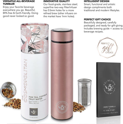 Teabloom - The ORIGINAL All-Brew Travel Tumbler & Thermos | OPRAH’s Favorite | 16oz/480ml Stainless Steel Insulated Water Bottle/Tea Flask/Cold Brew Coffee Mug