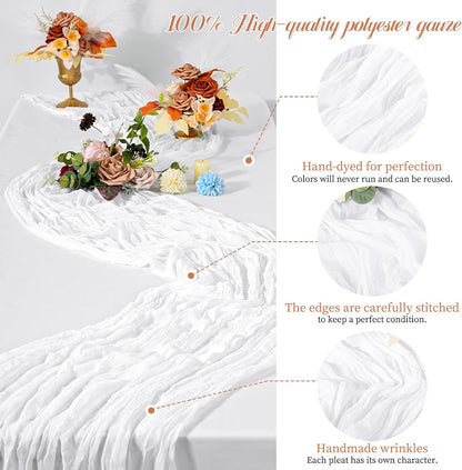 15 Packs Cheesecloth Table Runner White,10 Ft Rustic Gauze Boho Wedding Table Runner Decoration for Party Bridal Shower,21.5x120in