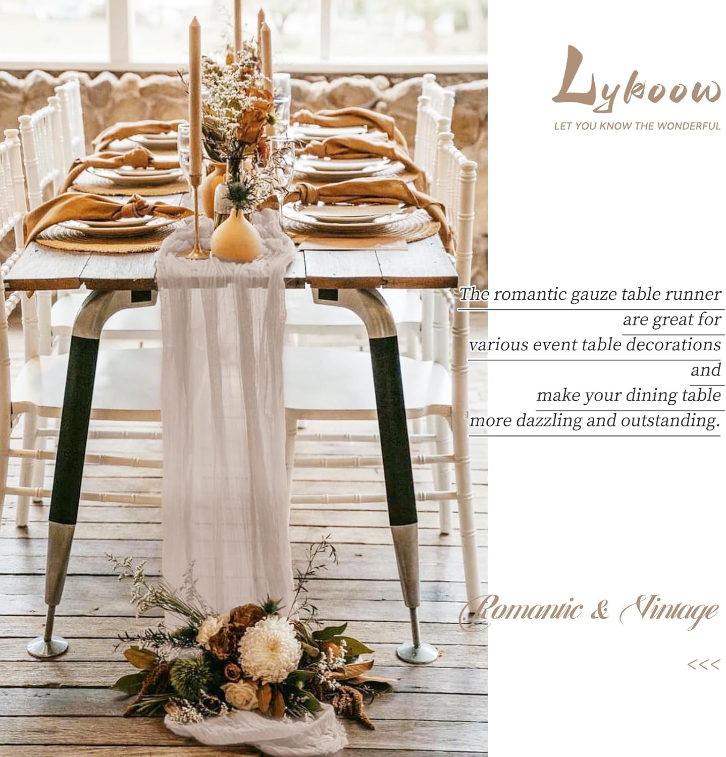 15 Packs Cheesecloth Table Runner - Grey, 10 Ft Brown Grey Rustic Gauze Boho Wedding Table Runner Decoration, 21.5x120in