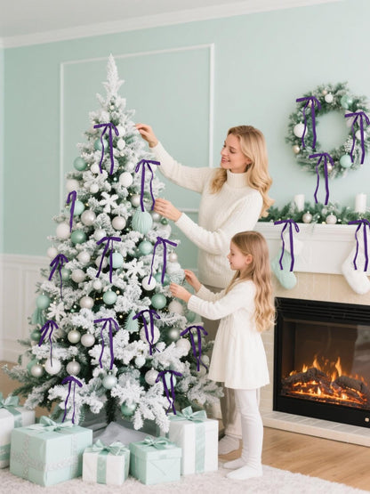 SIMISI RIBBON 24Pcs Purple Christmas Velvet Ribbon Bows Decorations Xmas Ornaments Vintage Decor for Tree, Wreath, Garland (3/8'' Width, 5 * 7 inch)