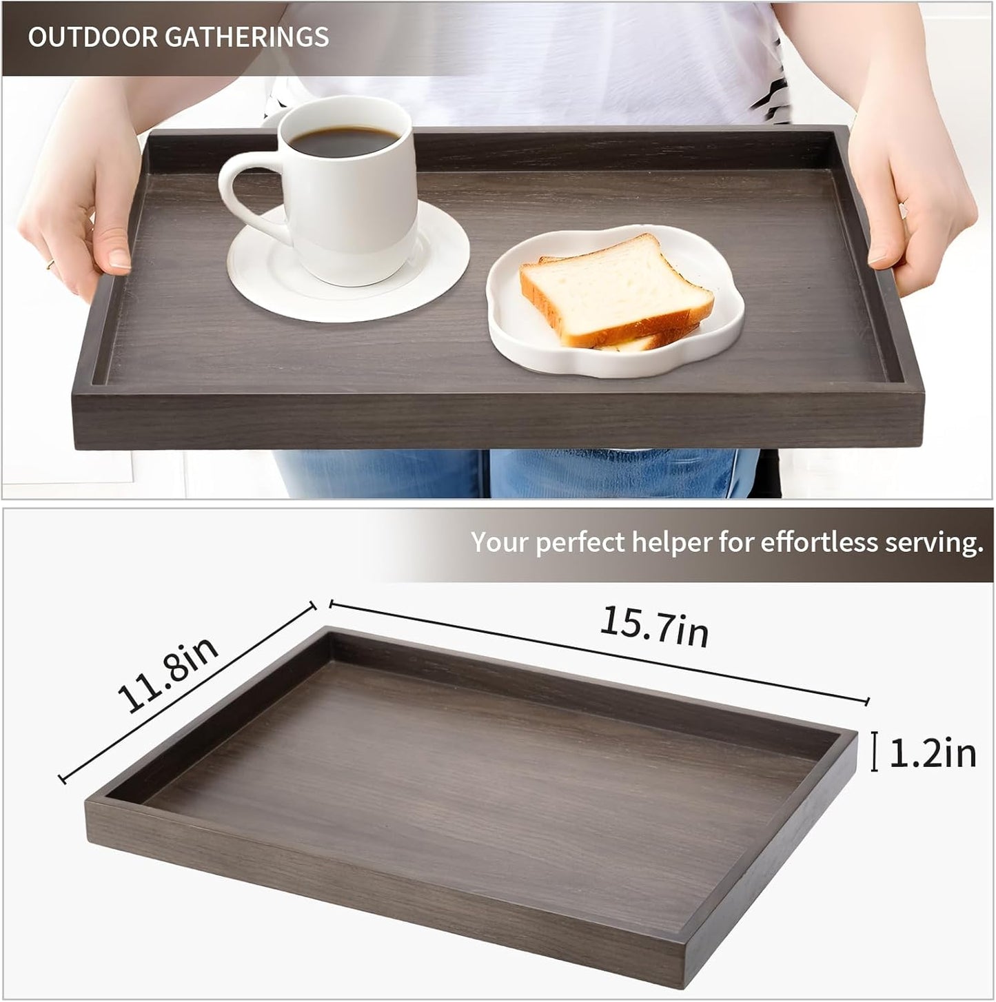 Wooden Serving Tray Home Decor,Black Walnut Wood Ottoman Tray for Living Room,Classic Wood Decorative Storage Coffee Trays,Storage and Display of Bread Food Fruit