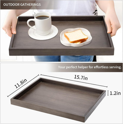 Wooden Serving Tray Home Decor,Black Walnut Wood Ottoman Tray for Living Room,Classic Wood Decorative Storage Coffee Trays,Storage and Display of Bread Food Fruit