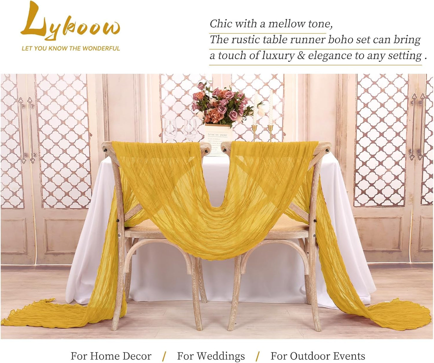 15 Packs Cheesecloth Table Runner Mustard Yellow,10 Ft Rustic Gauze Boho Wedding Table Runner Decoration,Wedding Table Decor Table Cloth for Wedding Party Bridal Shower Table,21.5x120in