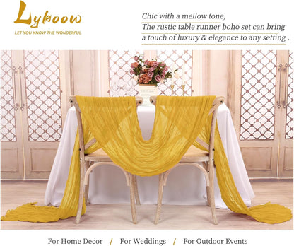 15 Packs Cheesecloth Table Runner Mustard Yellow,10 Ft Rustic Gauze Boho Wedding Table Runner Decoration,Wedding Table Decor Table Cloth for Wedding Party Bridal Shower Table,21.5x120in