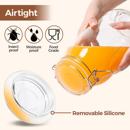 ComSaf Large Glass Jars with Lid 0.5 Gallon, Large Mason Jars Set of 3, Glass Canisters with Airtight Lids, Half Gallon Canning Jar with Seal Wire Clip Fastening for Kitchen, Pickle, Flour, Sugar