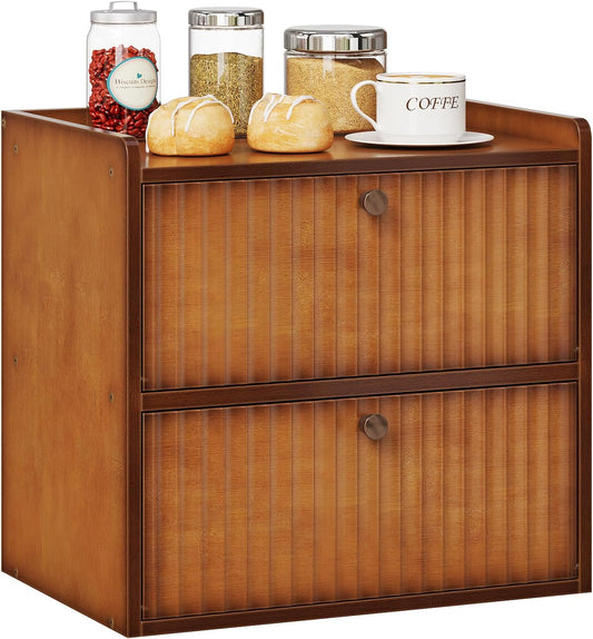 Rustic Bread Box for Kitchen Countertop Bamboo Bread Storage Container Bin Double Layer BreadBox Farmhouse Large Capacity Food Organizer (Brown)