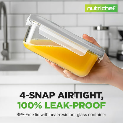NutriChef 10 Piece Glass Food Storage Containers with Lids – 30 oz Meal Prep Containers Reusable – Airtight Glass Lunch Containers for Food Storage – Freezer to Oven Safe - Gray