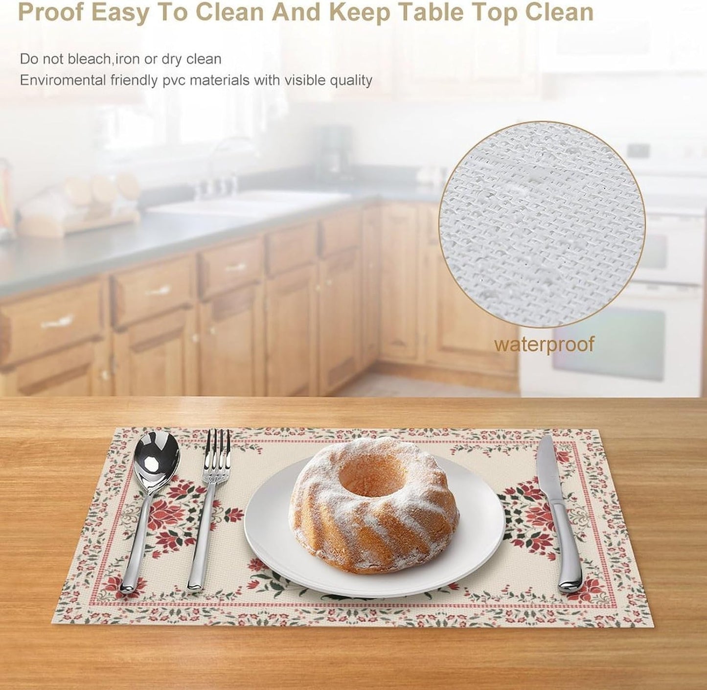 Vintage Floral Placemats Set of 4, 12x18 Inch Rustic Boho Persian Carpet Turkish Tribal Bohemia Holiday Farmhouse Coffee Table Mats for Party Kitchen Dining Decoration