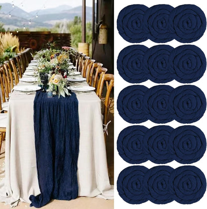 15 Packs Cheesecloth Table Runner Navy Blue,13 Ft Dark Blue Rustic Gauze Boho Wedding Table Runner Decoration, Wedding Table Decor Table Cloth for Wedding Party Bridal Shower Table,21.5x157in