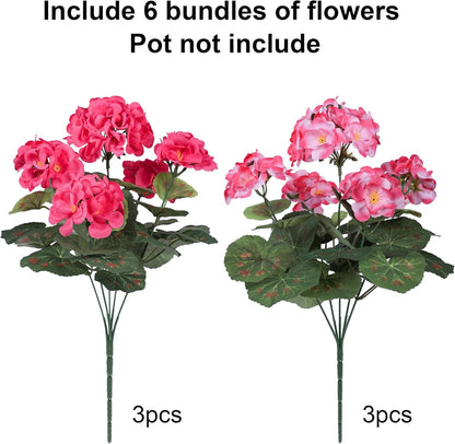Artificial Geranium Fake Flowers for Outdoors Decoration, 6 Bundles Silk Geraniums Flower UV Resistant Look Real Faux Plants for Front Door Garden Porch Planter Patio Balcony Yard Indoor Home, Mix