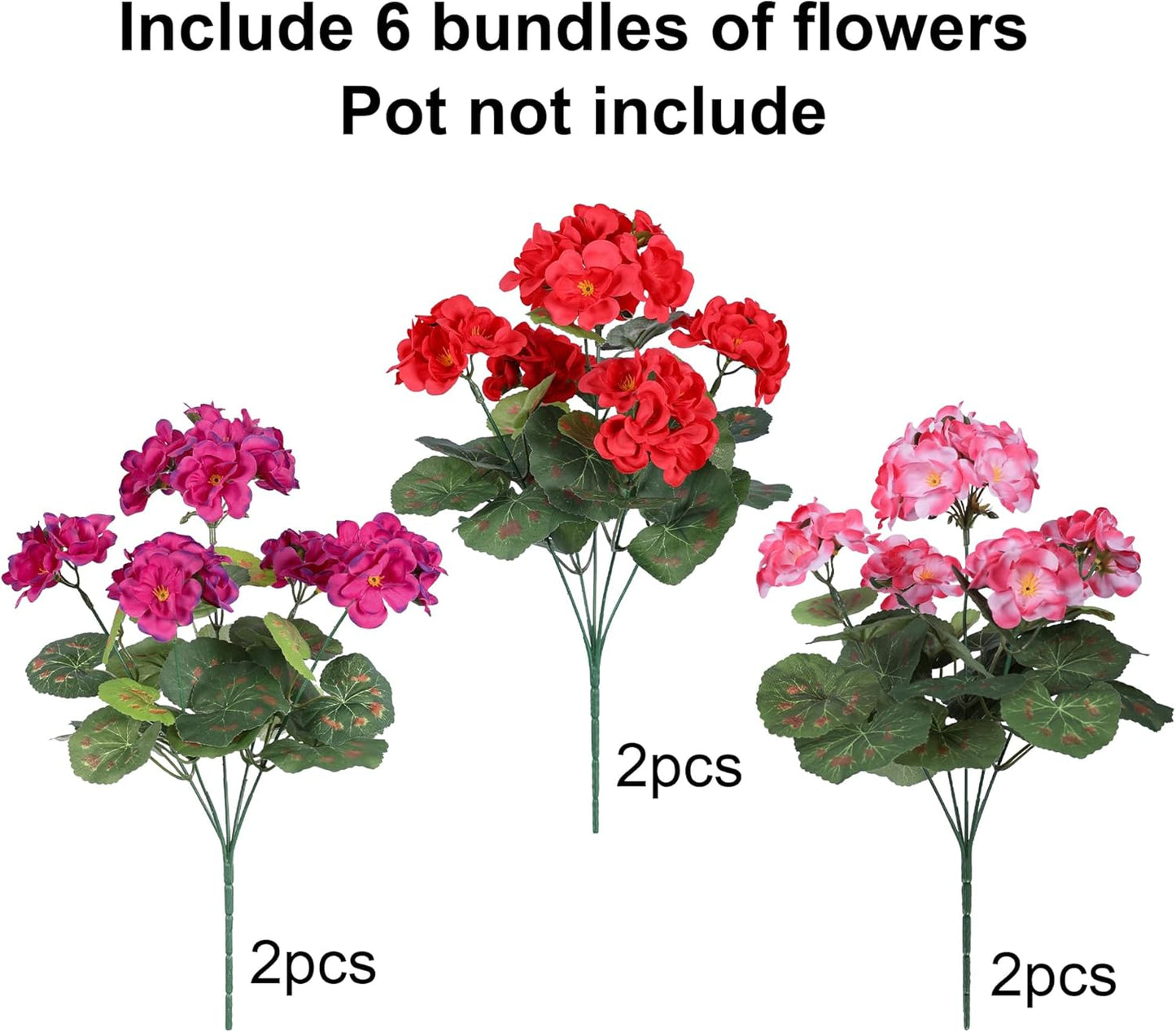 Artificial Geraniums Fake Flowers for Outdoors Decoration, 6 Bundles Silk Geraniums Flower UV Resistant Look Real Faux Plants for Front Door Garden Porch Planter Patio Balcony Yard Indoor Home, Mix