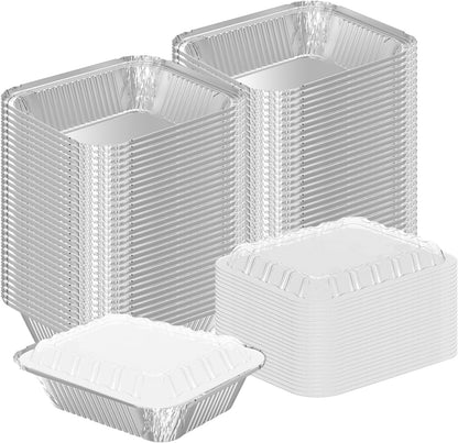 WANBAO 20 PACK 9.8"x7.2" Disposable Tin Foil Pans with Plastic Lids 4 LB Aluminum Pans To Go Containers for Cooking, Baking, Catering Party Meal Prep, Take Out, Freeze, Food Storage
