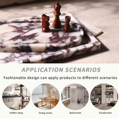 Real Luxurious Natural Marble Vanity Tray Genuine Marble Storage Tray for Home Decor Stone Tray for Bathroom/Kitchen/Vanity/Dresser Non-Resin/Non-Ceramic/Viola Oval Set