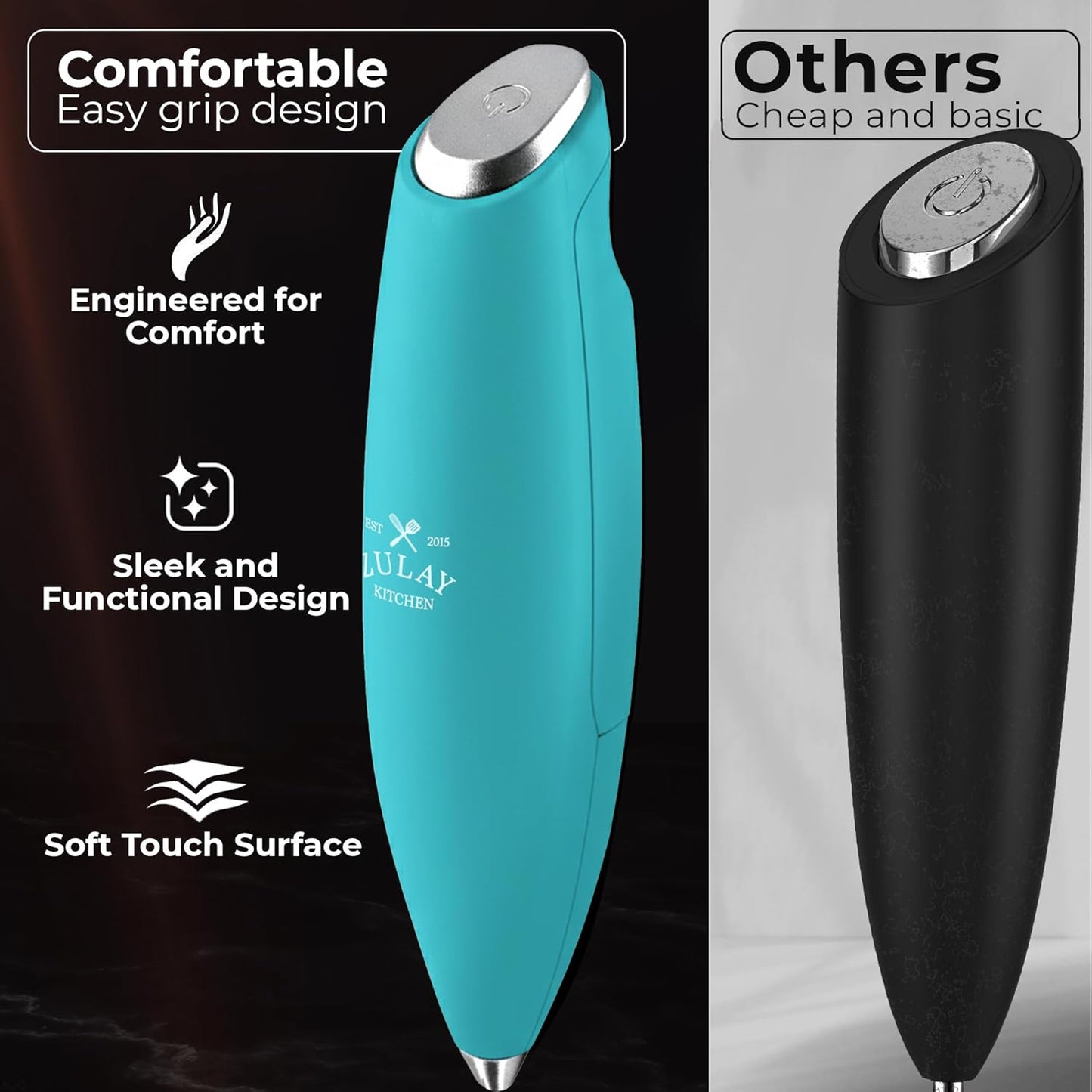 Zulay Kitchen Patented Tornado Triple Whisk Milk Frother with 4 Duracell Batteries – Handheld Foam Maker for Coffee, Lattes, Matcha & Hot Chocolate – Rich, Creamy Froth in Seconds