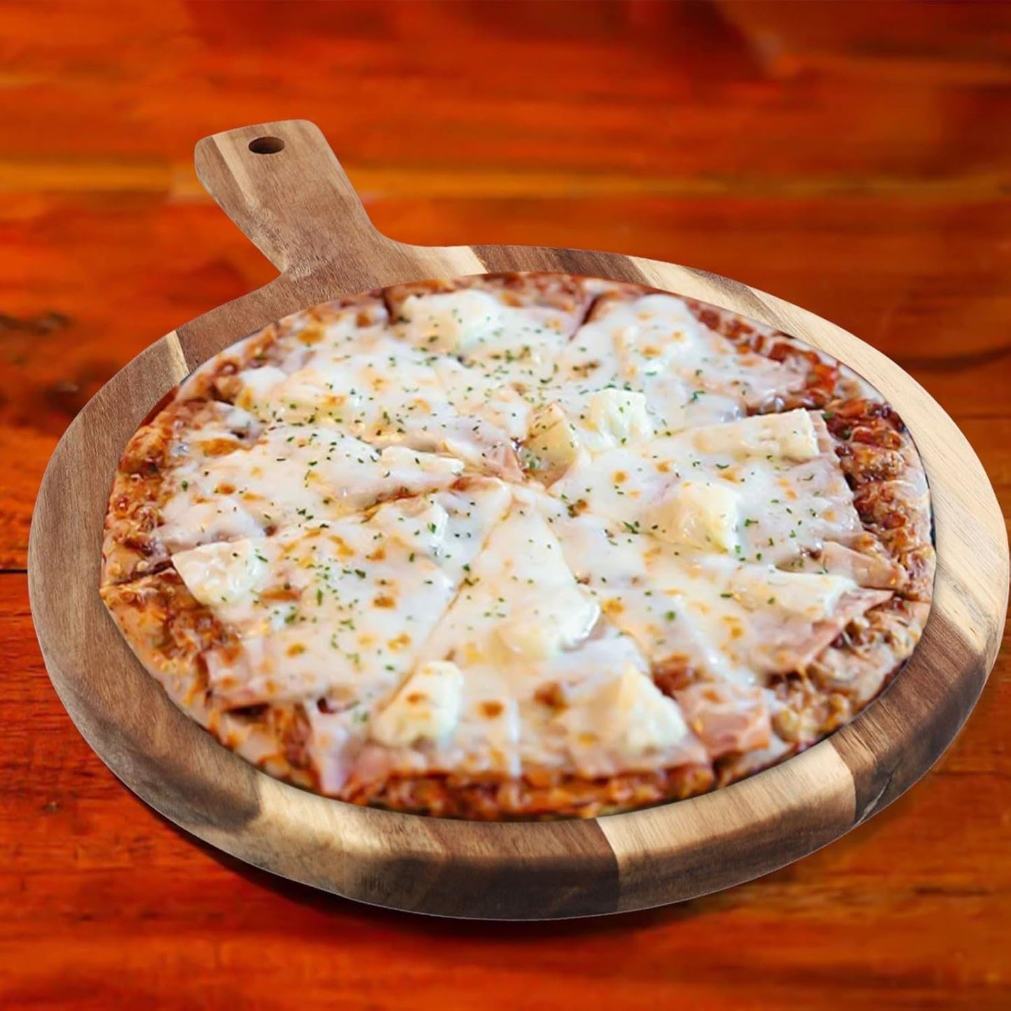 Acacia Wood Round Cutting Board with Handle - Wooden Charcuterie Board, Round 16"x12", Meat Chopping Board Bread Serving Cheese Platter Big Pizza Cutting Boards