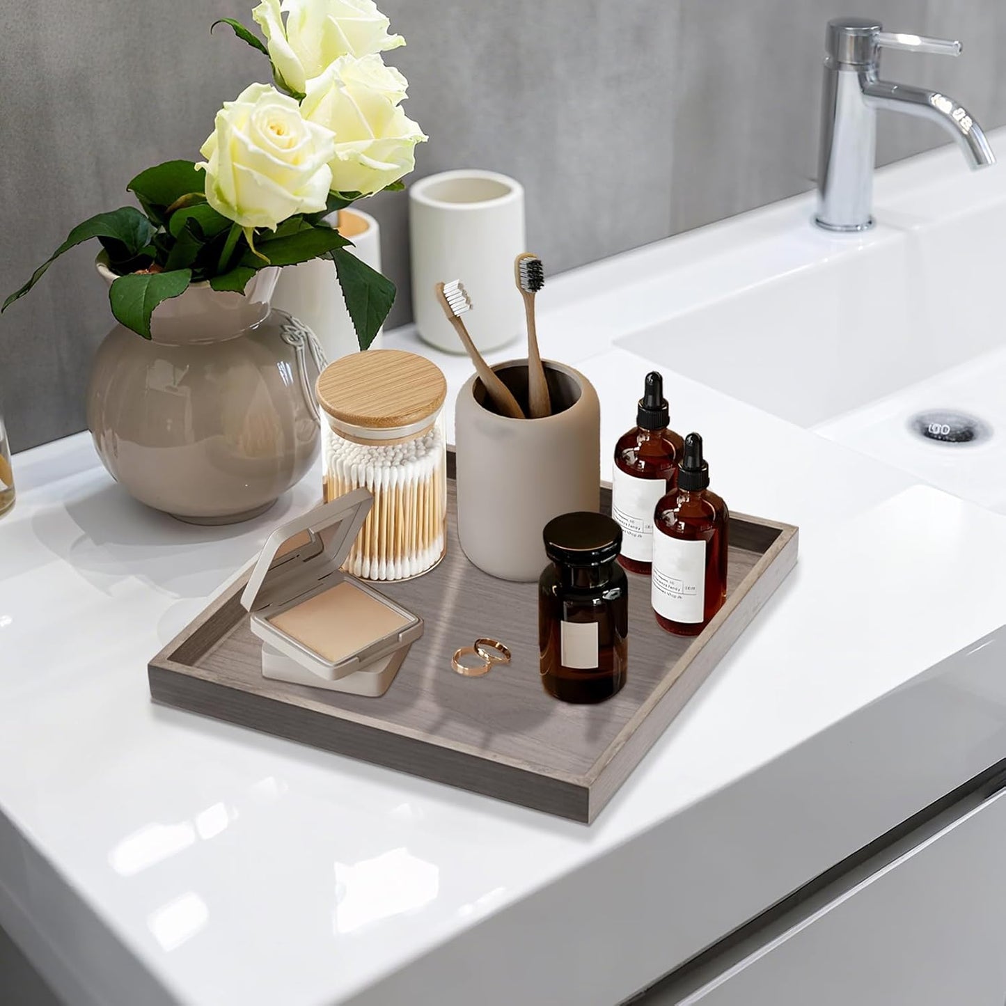 Wooden Square Serving Tray Home Decor,Black Walnut Wood Ottoman Tray for Living Room,Classic Wood Decorative Storage Coffee Trays,Storage and Display of Bread Food Fruit