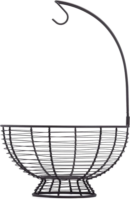 [ Extra Large ] TIEYIPIN Fruit Basket Bowl with Banana Hanger, Detachable Wire Banana Holder Hook Kitchen Storage Baskets Stand - Brown