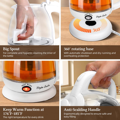 Taylor Swoden Electric Kettle with Tea Infuser, 1L Small Electric Tea Kettle with Keep Warm, LED Light Hot Water Boiler & Heater for Coffee & Tea, Auto Shut-Off & Boil Dry Protection, BPA Free, White