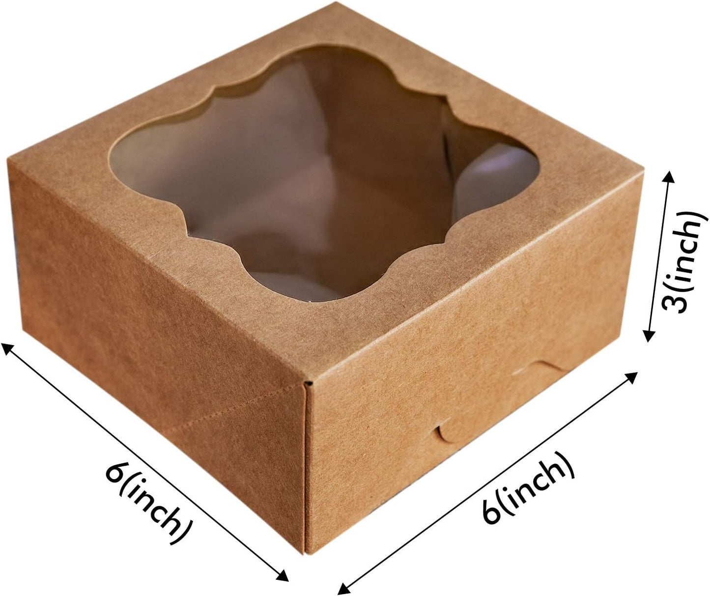 ONE MORE 6"x6"x3"Brown Bakery Boxes with pvc Window for Pie and Cookies Boxes Small Natural Kraft Paper Box 6x6x3inch,Pack of 15