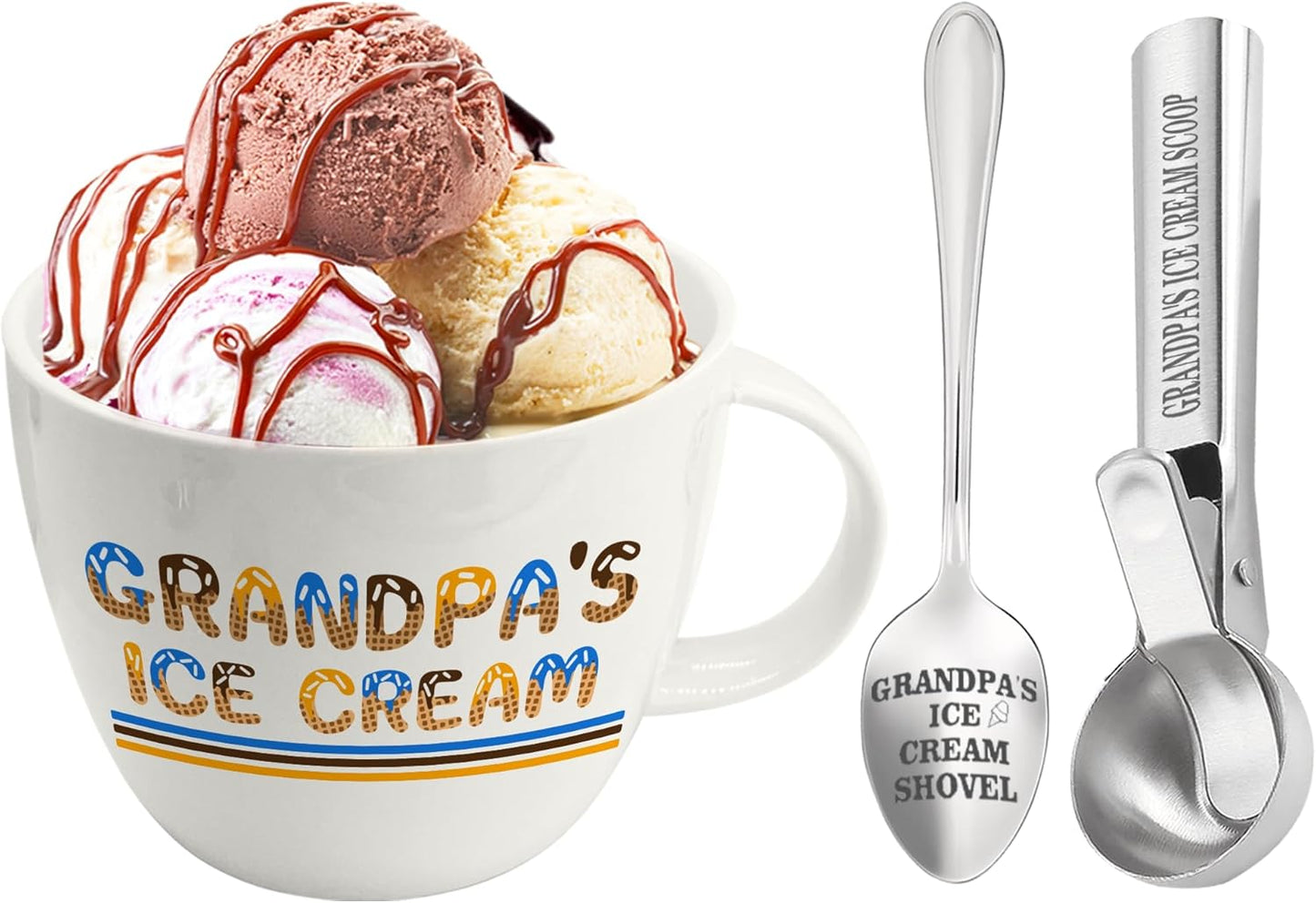 Fathers Day Grandpa Gifts, Grandpa Gift from Granddaughter, Grandpa's Ice Cream Bowl Scoop Shovel Spoon Set, Christmas Birthday Father's Day from Grandkids