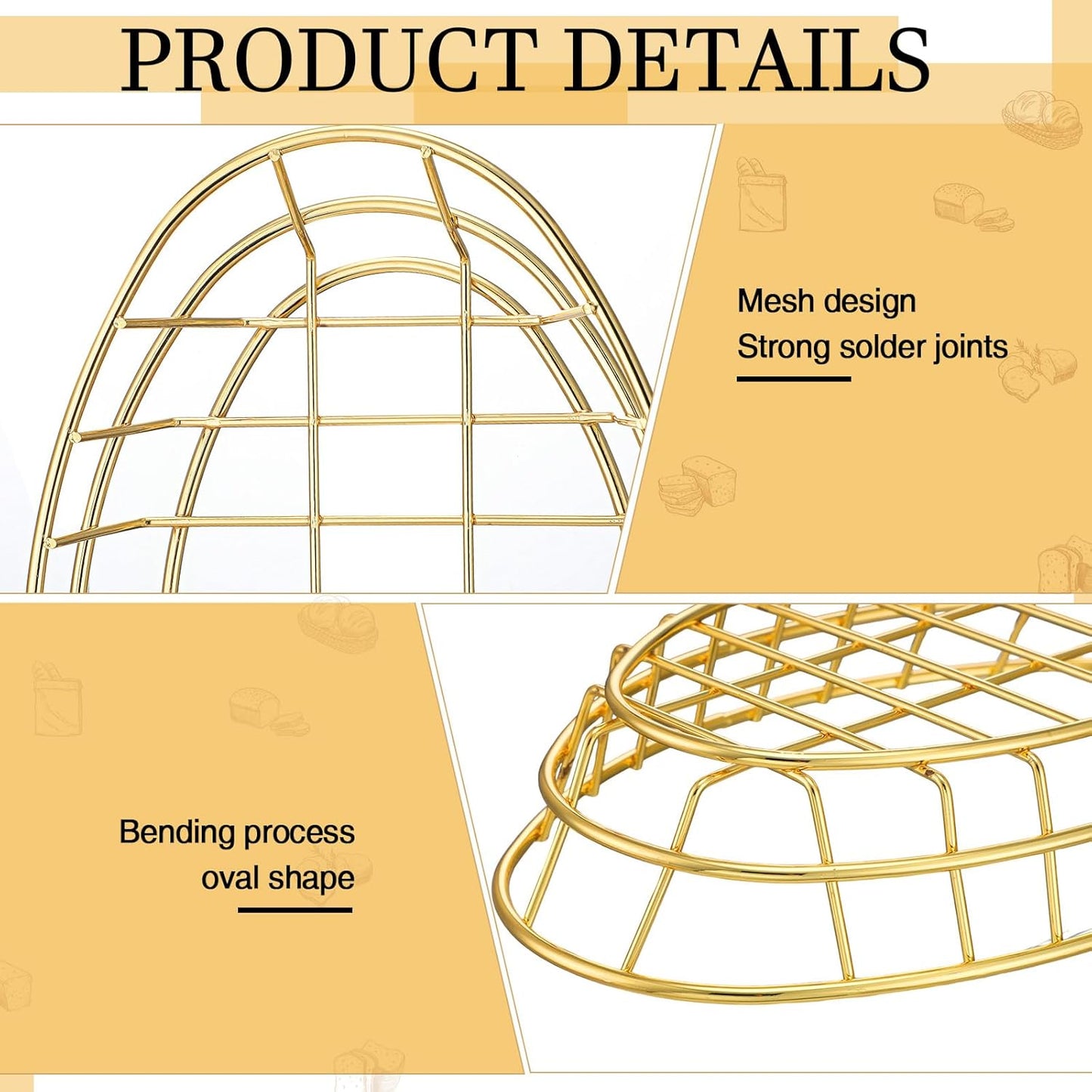 Tioncy 6 Pcs Chrome Oval Metal Wire Baskets 9.5 x 6.2 x 2.2 Inch Bread Serving Decorative Sandwich Container Christmas Party Fast Food Basket for Fruit Burger Kitchen Restaurant(Gold)