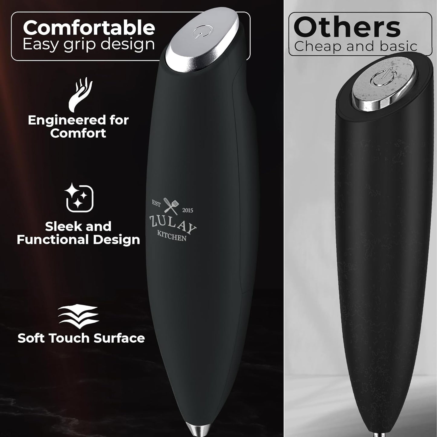 Zulay Kitchen Patented Tornado Triple Whisk Milk Frother with 4 Duracell Batteries – Handheld Foam Maker for Coffee, Lattes, Matcha & Hot Chocolate – Rich, Creamy Froth in Seconds