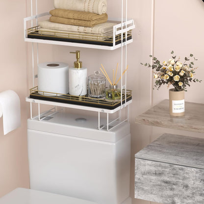 Oak Bathroom Toilet Tank Tray, 13" Paper Storage Basket Tray Back of Toilet Basket Organizer, for Perfume Makeup Candle Kitchen Counter Coffee Table Gold Decor