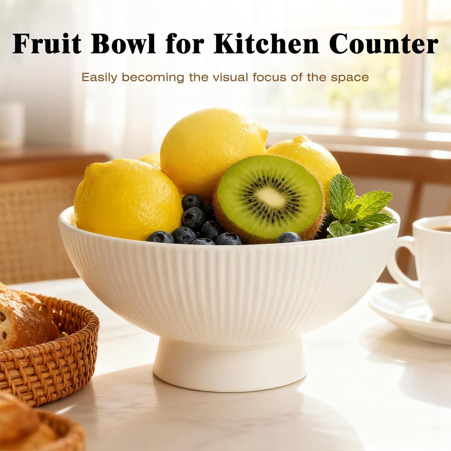 White Ceramic 8 Inch Small Decorative Bowl Fruit Bowl for Kitchen Counter Modern Pedestal Footed Centerpiece Bowl for Coffee Table & Home Decor Fall Catch-All Bowl for Key, Candy