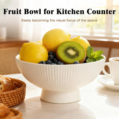 White Ceramic 8 Inch Small Decorative Bowl Fruit Bowl for Kitchen Counter Modern Pedestal Footed Centerpiece Bowl for Coffee Table & Home Decor Fall Catch-All Bowl for Key, Candy