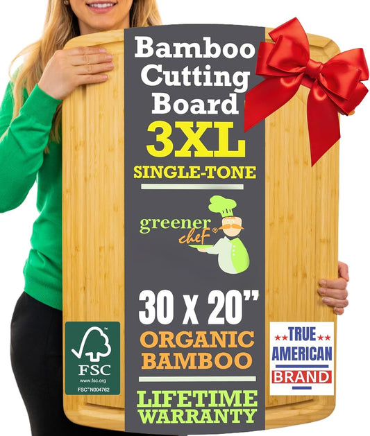 GREENER CHEF 30 Inch 3XL Extra Large Cutting Board with Lifetime Replacements - Oversized Bamboo Stove Top Cover Noodle Board - Wooden Meat Cutting Board - Turkey Carving Board - Charcuterie Board