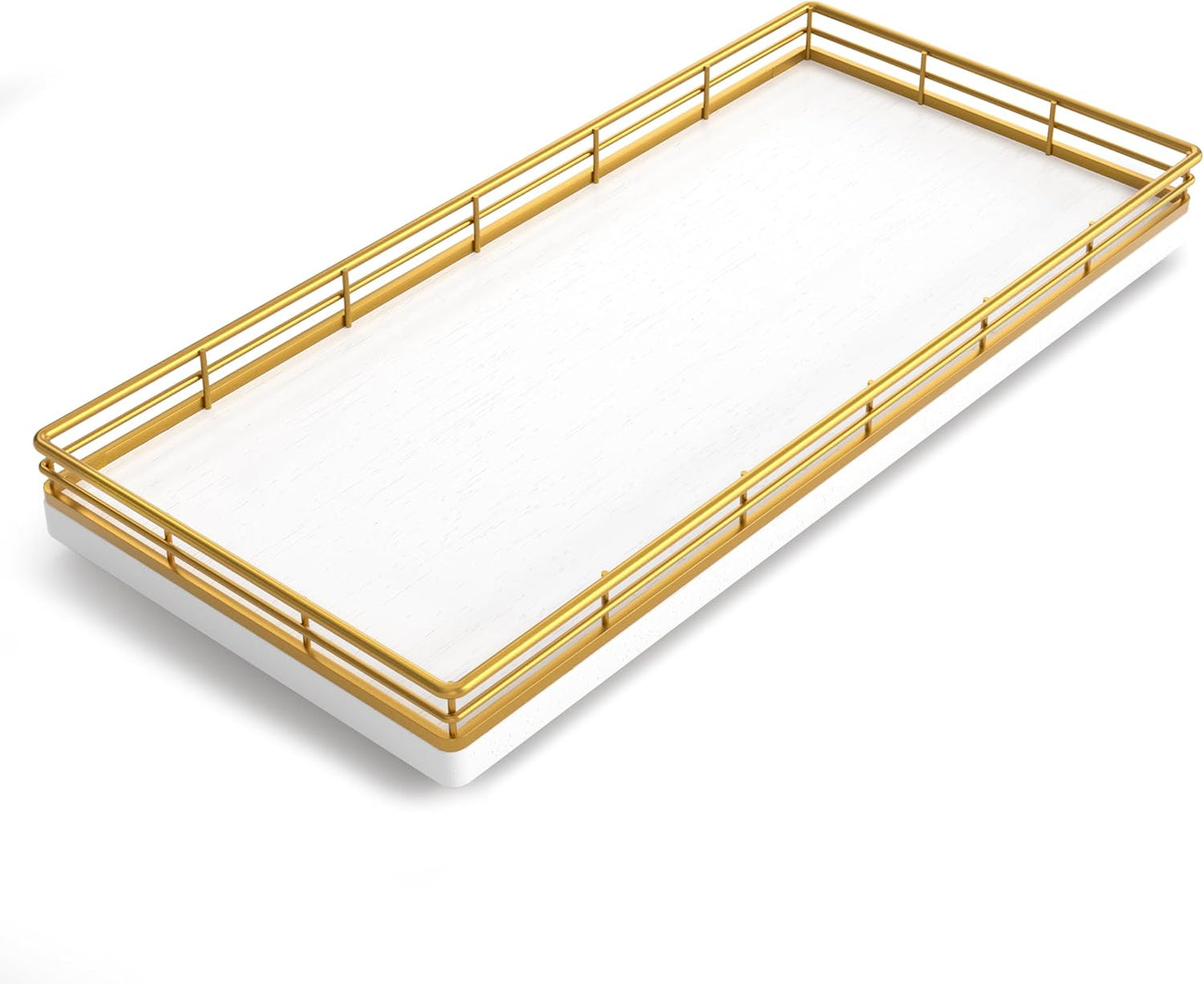 Bathroom Toilet Tank Tray, 13" Wood Toilet Paper Storage Basket Tray Back of Toilet Basket Organizer,Vanity Tray for Perfume Makeup Candle Decor, Gold & White