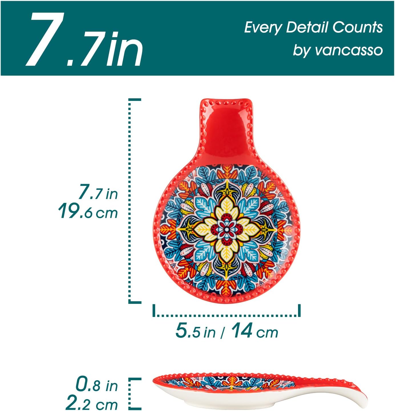 vancasso Ceramic Spoon Rest for Stove Top, 7.7 Inch Cooking Spoon Holder for Kitchen Counter Decor, Spoon Holder for Coffee Spoon Rest, Spoon Cradle, Spatula, Spoons or Tongs, Decorations, Red