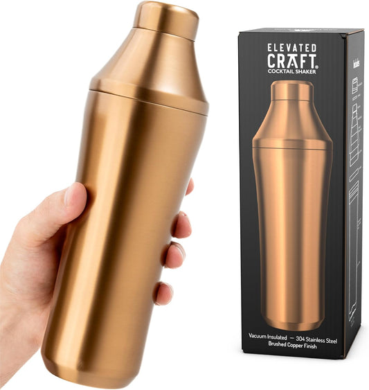 Elevated Craft Hybrid Cocktail Shaker - Premium Vacuum Insulated Stainless Steel Copper Cocktail Shaker - Innovative Measuring System - Martini Shaker for the Home Bartender - 28oz Total Volume