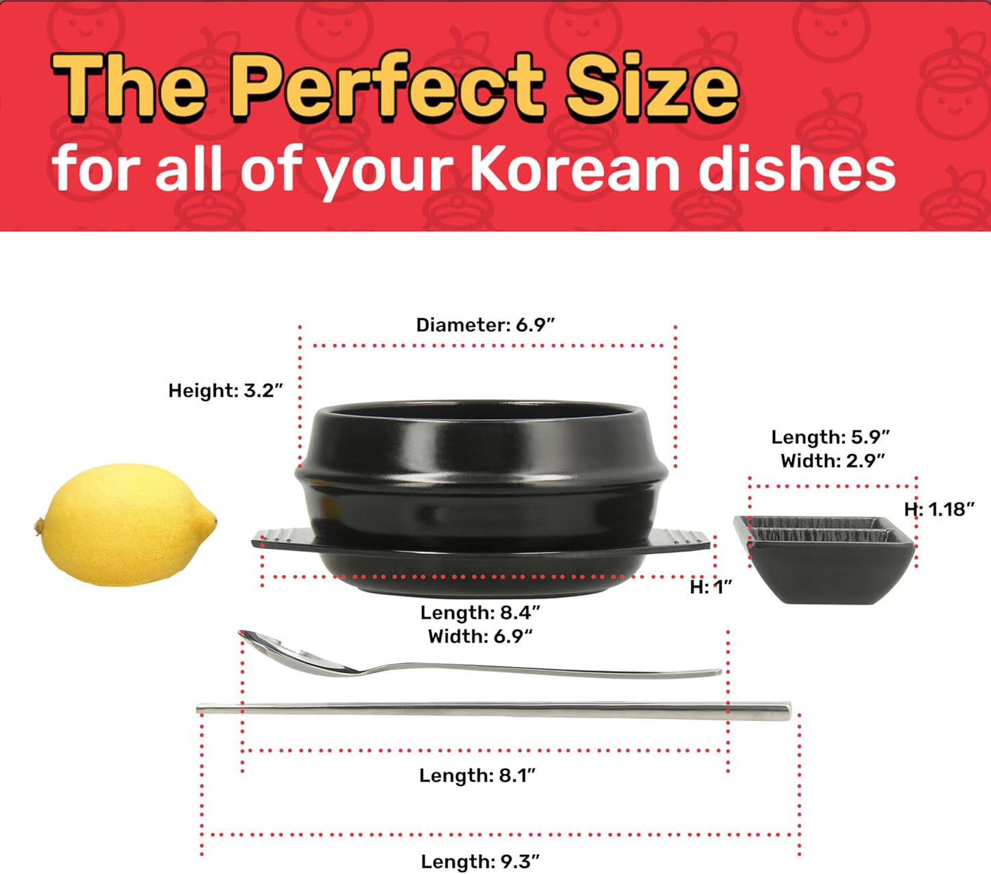 Korean Stone Pot Set (7-piece, 38.7oz with Hot Pot Grip), Ttukbaegi, Dolsot, Korean Soup Bowl, Ceramic Pots for Cooking, Soup Pot, Earthenware Claypot, Bibimbap, Ramen