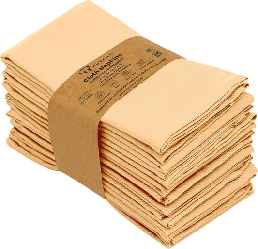 Ruvanti Cloth Napkins Set of 12, 18x18 Inches Napkins Cloth Washable, Soft, Durable, Absorbent, Cotton Blend. Table Dinner Napkins Cloth for Hotel, Lunch, Restaurant, Wedding, Parties - Yellow Gold