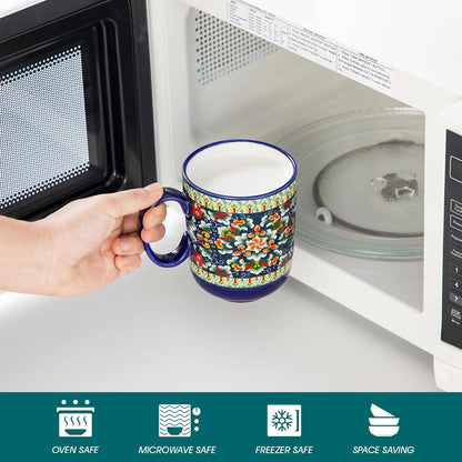 vancasso Boho Coffee Mugs Set of 6, 14 oz Ceramic Mugs with Handle, Colorful Porcelain Cups Microwave Dishwasher Safe, for Latte Tea Cappuccino Cocoa Hot Chocolate