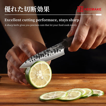 KEEMAKE Paring knife Japanese 4.5 inch Small Kitchen Knife, Japanese 440C Stainless Steel Sharp Fruit Knife with Octagonal Wood Handle Utility Knives