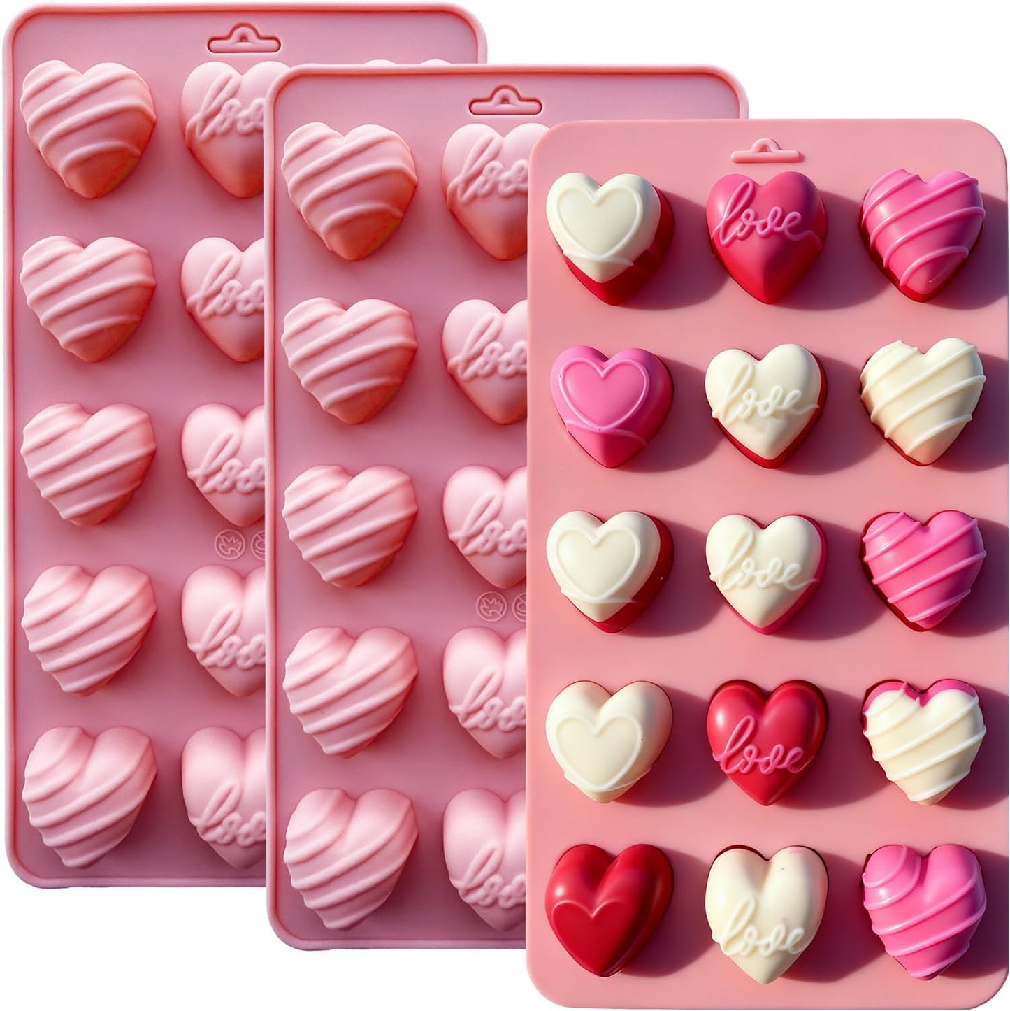2 Pcs Heart Candy Chocolate Molds, Valentine's Day Mold Mini Heart Shaped Silicone Molds Small heart Ice Cube Mold for Jelly Resin Fondant Candle Valentine’s Day/Anniversary/Wedding DIY Baking