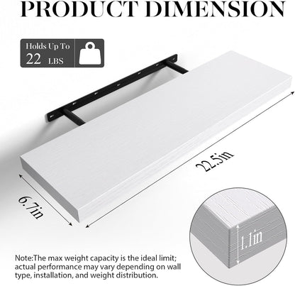 BAYKA White Floating Shelves for Wall, 22.5 inches Wall Mounted Rustic Wood Shelves for Bathroom, Bedroom, Living Room, Floating Shelves for Books/Storage/Decor (Set of 3)