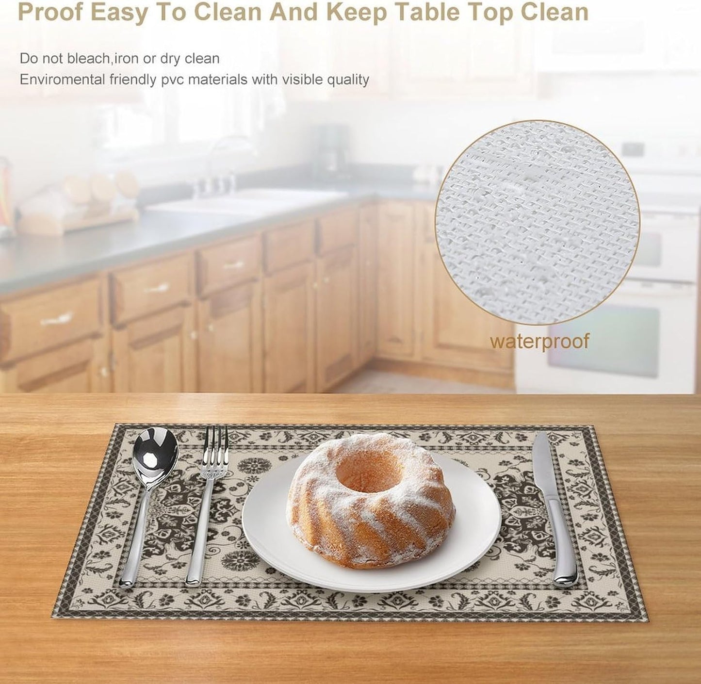 Vintage Floral Placemats Set of 6, 12x18 Inch Rustic Boho Persian Carpet Turkish Tribal Bohemia Holiday Farmhouse Coffee Table Mats for Party Kitchen Dining Decoration