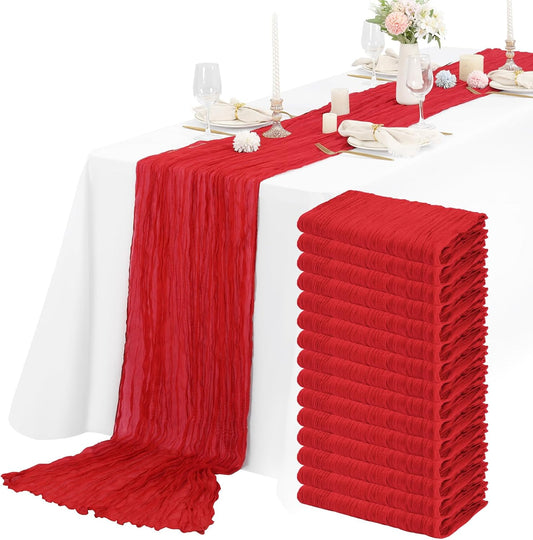 15 Packs Cheesecloth Table Runner Red, 13 Ft Rustic Gauze Boho Wedding Table Runner Decoration, Wedding Table Decor Table Cloth for Wedding Party Bridal Shower Table,21.5x157in